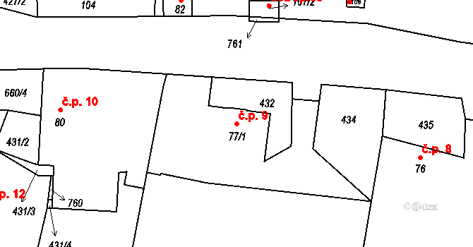 Vinice 9, Třebnouševes na parcele st. 77/1 v KÚ Vinice v Podkrkonoší, Katastrální mapa