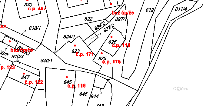Batelov 175 na parcele st. 825 v KÚ Batelov, Katastrální mapa
