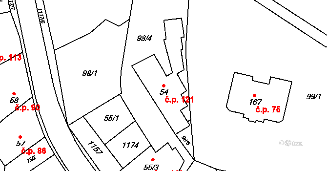 Kořenec 121 na parcele st. 54 v KÚ Kořenec, Katastrální mapa