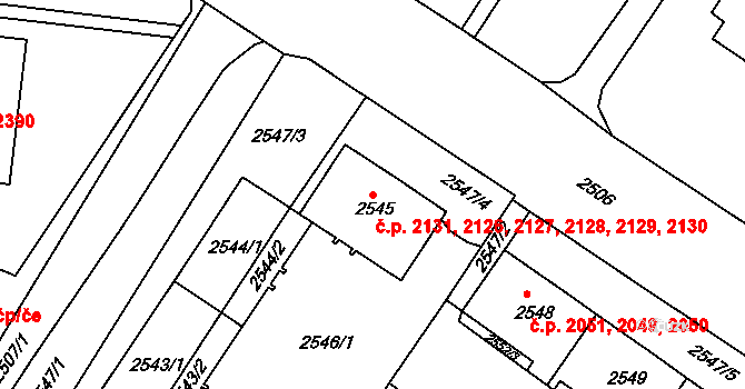 Žabovřesky 2126,2127,2128,2129,, Brno na parcele st. 2545 v KÚ Žabovřesky, Katastrální mapa