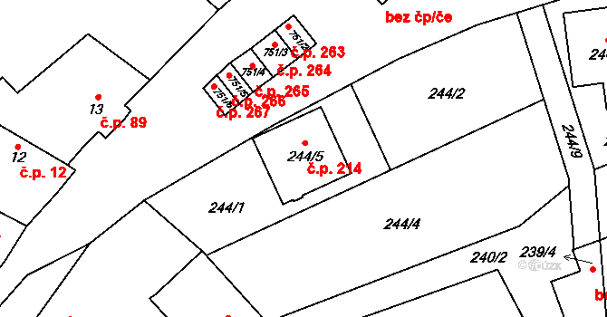 Čelkovice 214, Tábor na parcele st. 244/5 v KÚ Čelkovice, Katastrální mapa