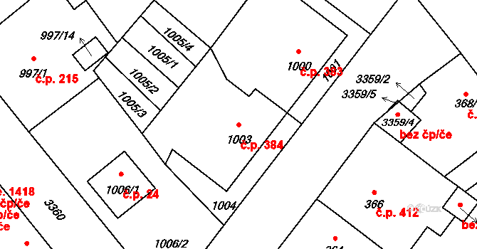 Pelhřimov 384 na parcele st. 1003 v KÚ Pelhřimov, Katastrální mapa