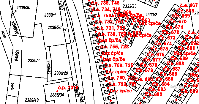 Pelhřimov 728,755 na parcele st. 2333/18 v KÚ Pelhřimov, Katastrální mapa
