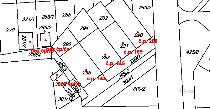 Řetenice 145, Teplice na parcele st. 293 v KÚ Teplice-Řetenice, Katastrální mapa