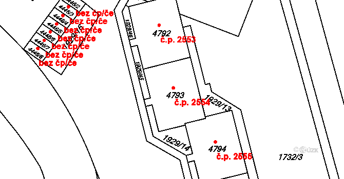 Teplice 2554 na parcele st. 4793 v KÚ Teplice, Katastrální mapa