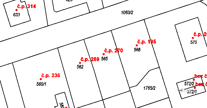 Javorník 270 na parcele st. 565 v KÚ Javorník-ves, Katastrální mapa