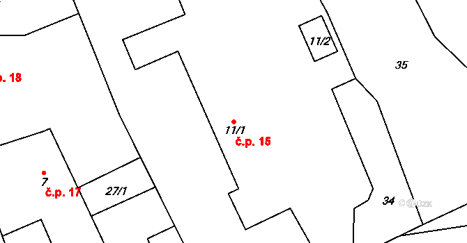 Bydžovská Lhotka 15, Měník na parcele st. 11/1 v KÚ Bydžovská Lhotka, Katastrální mapa