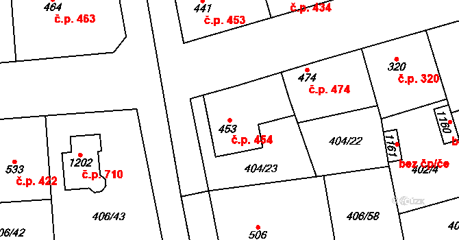 Veltrusy 454 na parcele st. 453 v KÚ Veltrusy, Katastrální mapa