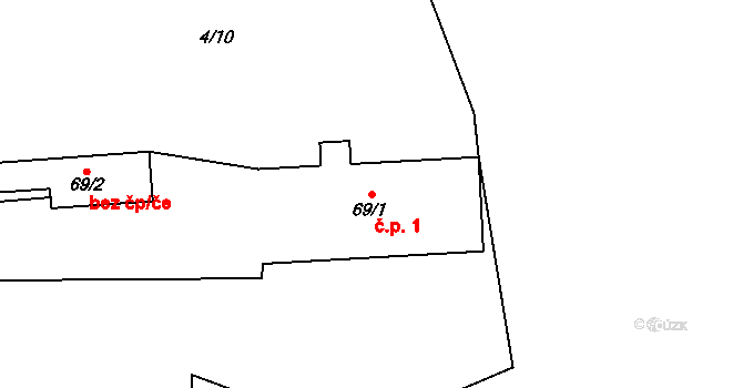 Miletice 1, Dlažov na parcele st. 69/1 v KÚ Miletice u Dlažova, Katastrální mapa