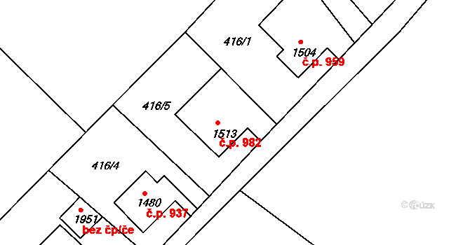 Starý Jiříkov 982, Jiříkov na parcele st. 1513 v KÚ Jiříkov, Katastrální mapa