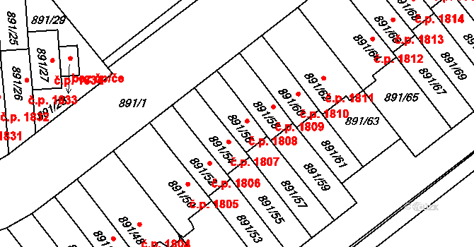 Krč 1808, Praha na parcele st. 891/56 v KÚ Krč, Katastrální mapa