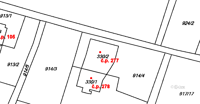 Rumburk 3-Dolní Křečany 277, Rumburk na parcele st. 330/2 v KÚ Dolní Křečany, Katastrální mapa