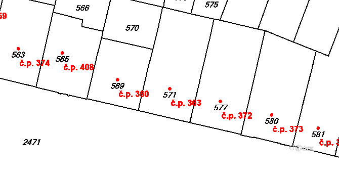 Vršovice 363, Praha na parcele st. 571 v KÚ Vršovice, Katastrální mapa