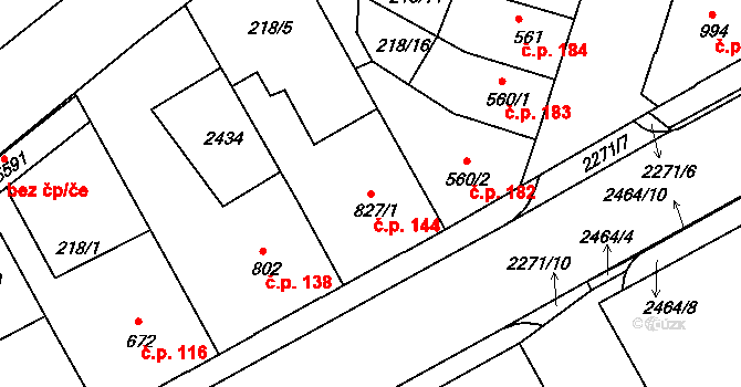 Dolní Předměstí 144, Trutnov na parcele st. 827/1 v KÚ Trutnov, Katastrální mapa