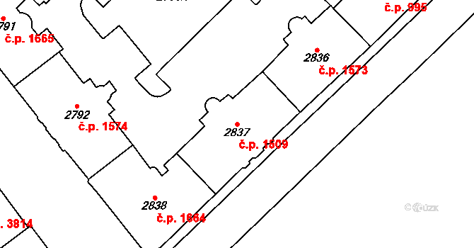 Chomutov 1509 na parcele st. 2837 v KÚ Chomutov I, Katastrální mapa