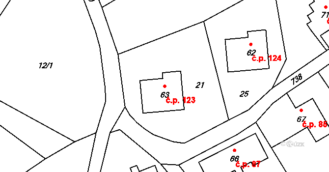 Bynovec 123 na parcele st. 63 v KÚ Bynovec, Katastrální mapa