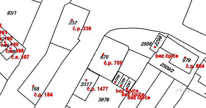 Rosice 759 na parcele st. 678 v KÚ Rosice u Brna, Katastrální mapa