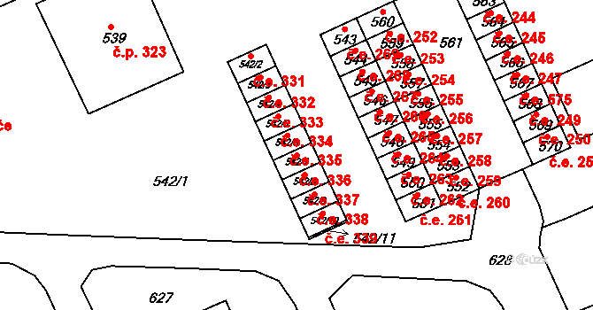 Mokrá 336, Mokrá-Horákov na parcele st. 542/7 v KÚ Mokrá u Brna, Katastrální mapa