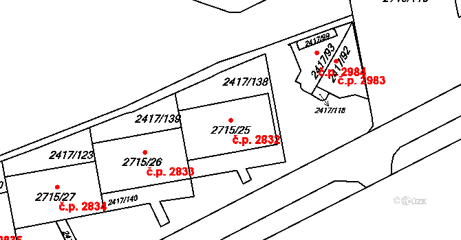 Hranice 2832, Karviná na parcele st. 2715/25 v KÚ Karviná-město, Katastrální mapa