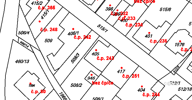 Rokytnice 243, Vsetín na parcele st. 405 v KÚ Rokytnice u Vsetína, Katastrální mapa