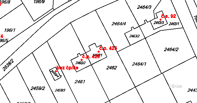 Prostřední Suchá 425, Havířov na parcele st. 2460/1 v KÚ Prostřední Suchá, Katastrální mapa