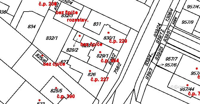 Soběšice 464, Brno na parcele st. 829/1 v KÚ Soběšice, Katastrální mapa