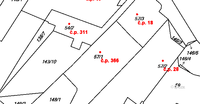Opatovice nad Labem 366 na parcele st. 57/1 v KÚ Opatovice nad Labem, Katastrální mapa