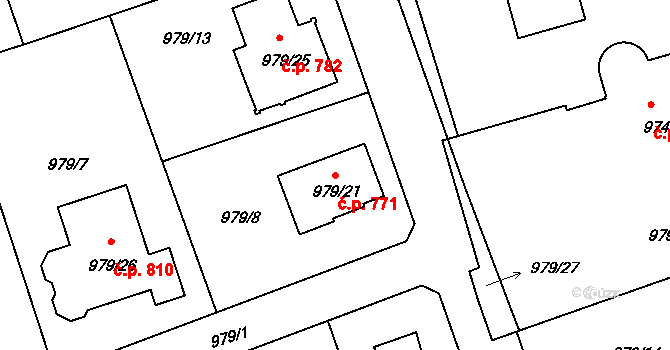 Planá nad Lužnicí 771 na parcele st. 979/21 v KÚ Planá nad Lužnicí, Katastrální mapa