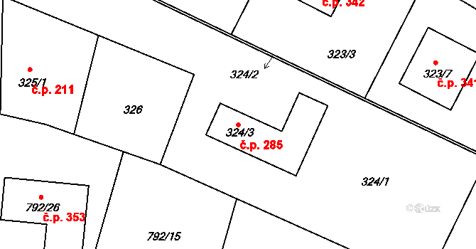 Lípa 285 na parcele st. 324/3 v KÚ Lípa nad Dřevnicí, Katastrální mapa