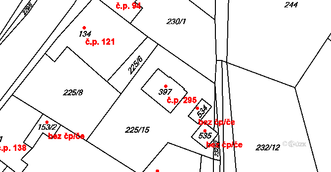 Červený Újezd 295 na parcele st. 397 v KÚ Červený Újezd, Katastrální mapa