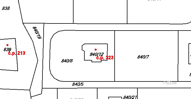 Velké Březno 323 na parcele st. 840/12 v KÚ Velké Březno, Katastrální mapa