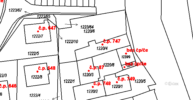 Suchdol nad Lužnicí 747 na parcele st. 1220/4 v KÚ Suchdol nad Lužnicí, Katastrální mapa