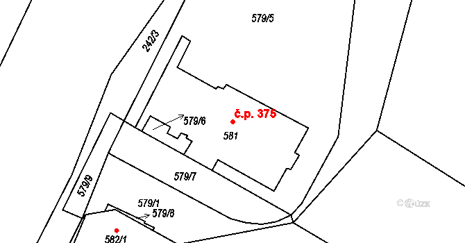 Březno 375 na parcele st. 581 v KÚ Březno u Chomutova, Katastrální mapa