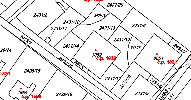 Lysá nad Labem 1832 na parcele st. 3052 v KÚ Lysá nad Labem, Katastrální mapa