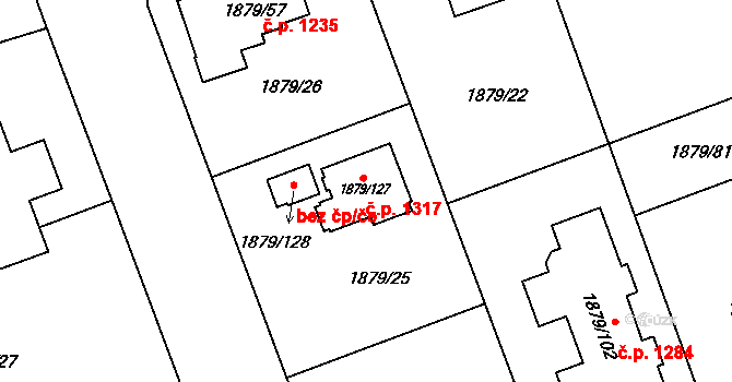 Uhříněves 1317, Praha na parcele st. 1879/127 v KÚ Uhříněves, Katastrální mapa