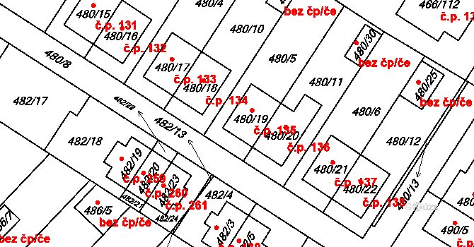 Rebešovice 135 na parcele st. 480/19 v KÚ Rebešovice, Katastrální mapa