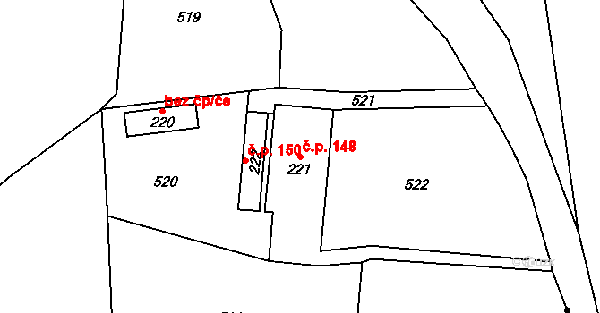 Borek 148, Rokycany na parcele st. 221 v KÚ Borek u Rokycan, Katastrální mapa