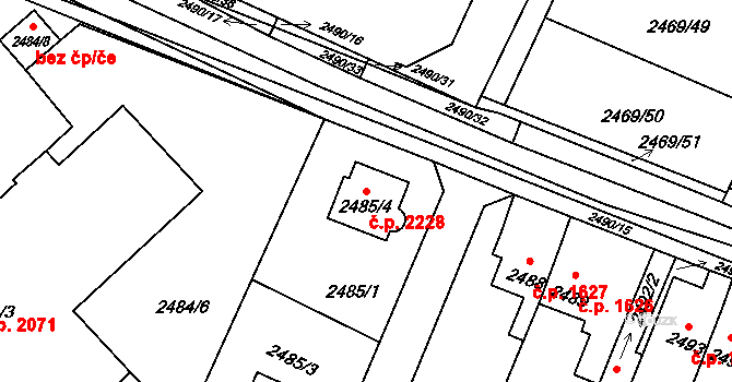 Předměstí 2228, Litoměřice na parcele st. 2485/4 v KÚ Litoměřice, Katastrální mapa