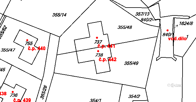 Opatovice nad Labem 442 na parcele st. 738 v KÚ Opatovice nad Labem, Katastrální mapa