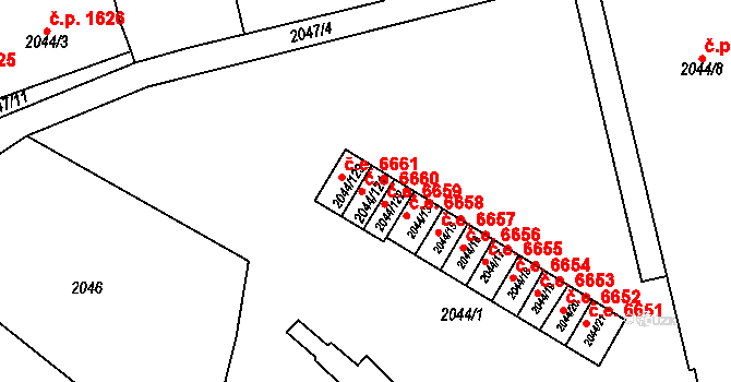Horní Litvínov 6660, Litvínov na parcele st. 2044/121 v KÚ Horní Litvínov, Katastrální mapa