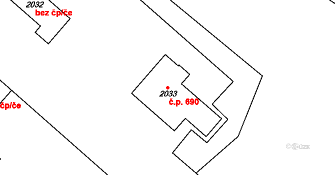 Jemnice 690 na parcele st. 2033 v KÚ Jemnice, Katastrální mapa