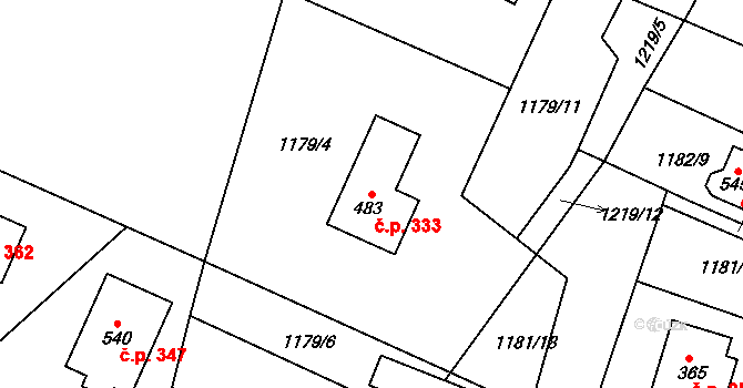Drmoul 333 na parcele st. 483 v KÚ Drmoul, Katastrální mapa