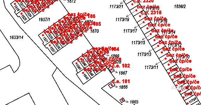 Uničov 184 na parcele st. 1869 v KÚ Uničov, Katastrální mapa
