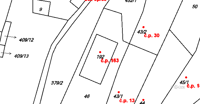 Lounky 163, Chodouny na parcele st. 192 v KÚ Lounky, Katastrální mapa