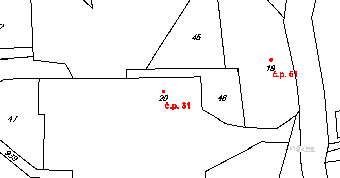 Nedvězí 31, Rohle na parcele st. 20 v KÚ Nedvězí u Zábřeha, Katastrální mapa