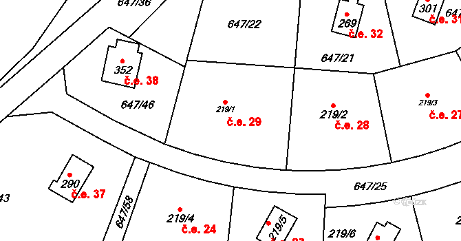 Rychtářov 29, Vyškov na parcele st. 219/1 v KÚ Rychtářov, Katastrální mapa