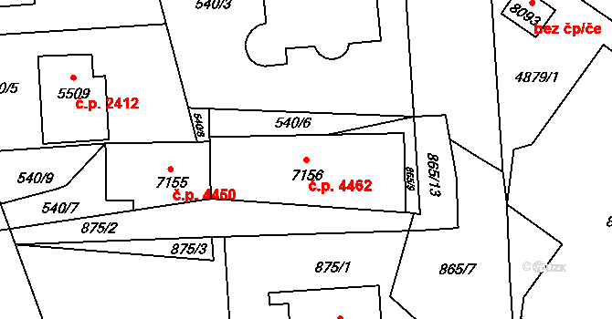 Zlín 4462 na parcele st. 7156 v KÚ Zlín, Katastrální mapa
