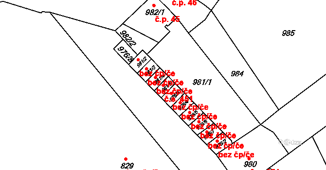 Teplické Předměstí 451, Bílina na parcele st. 981/5 v KÚ Bílina, Katastrální mapa