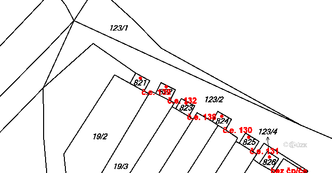 Háje 132, Cheb na parcele st. 822 v KÚ Háje u Chebu, Katastrální mapa