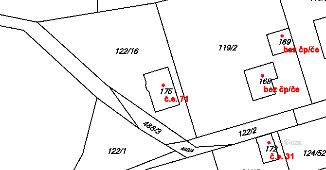 Neratov 71 na parcele st. 175 v KÚ Neratov, Katastrální mapa